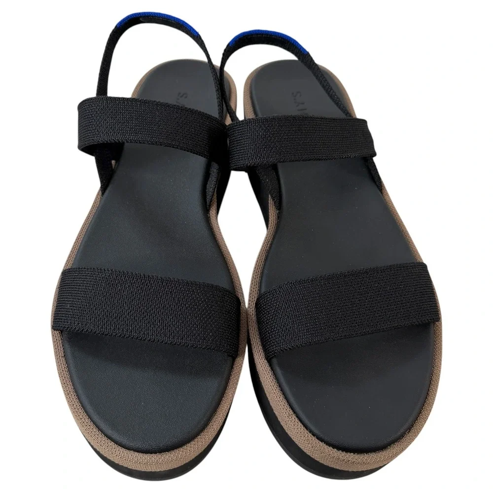 Rothy's The Lightweight Wedge Sandals Black Knit Slingback Size 10.5 Women's
